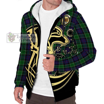 Leslie Hunting Tartan Sherpa Hoodie with Family Crest Celtic Wolf Style