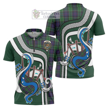 Leslie Hunting Tartan Zipper Polo Shirt with Epic Bagpipe Style