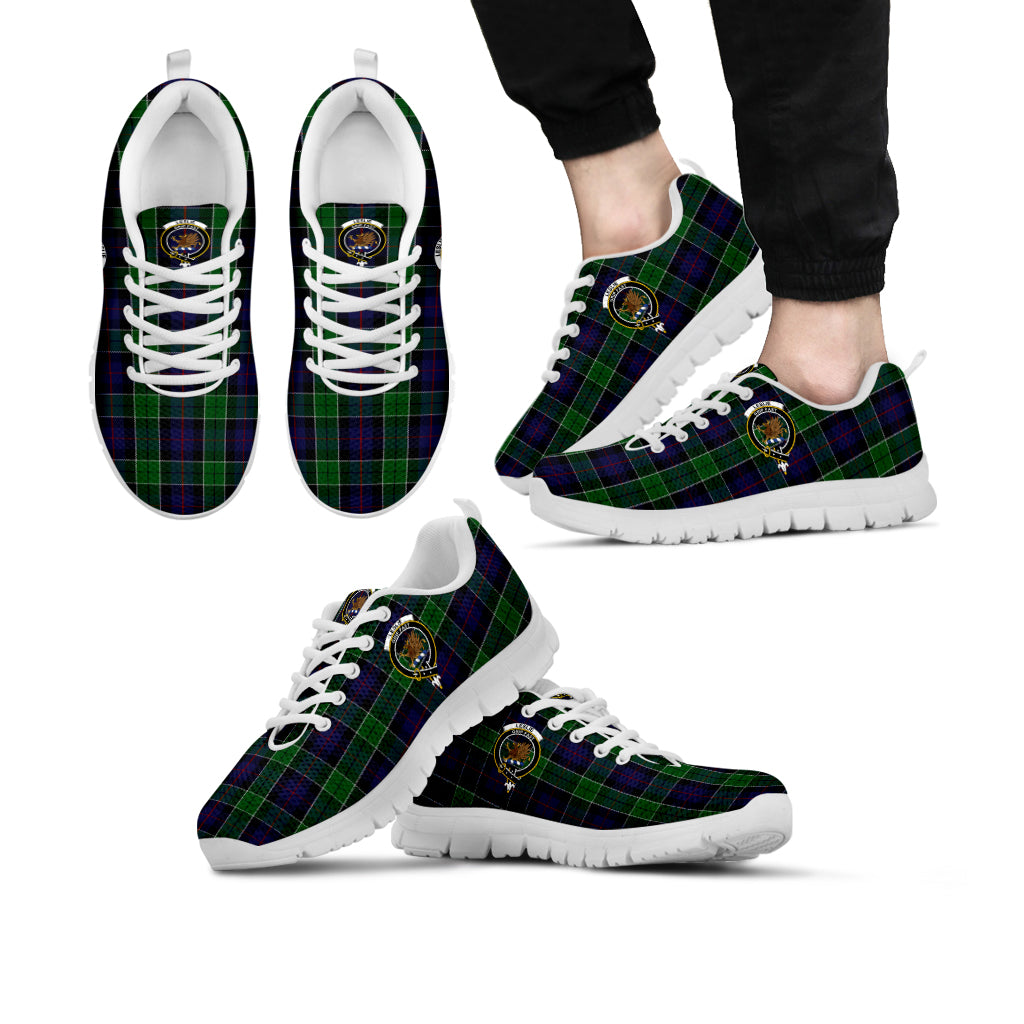 Leslie Hunting Tartan Sneakers with Family Crest Kid's Sneakers - Tartan Vibes Clothing