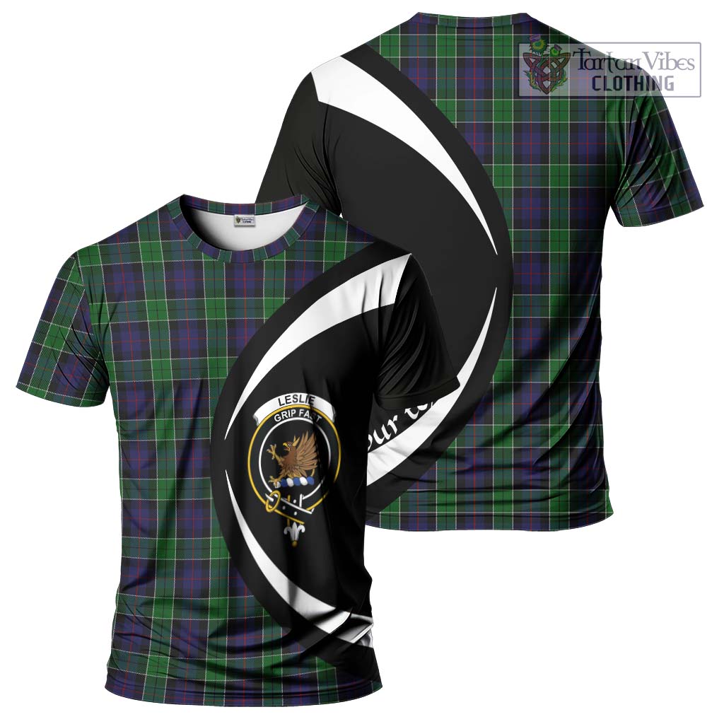 Tartan Vibes Clothing Leslie Hunting Tartan T-Shirt with Family Crest Circle Style