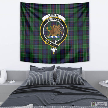 Leslie Hunting Tartan Tapestry Wall Hanging and Home Decor for Room with Family Crest