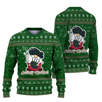 Leslie Hunting Clan Christmas Family Ugly Sweater with Funny Gnome Playing Bagpipes