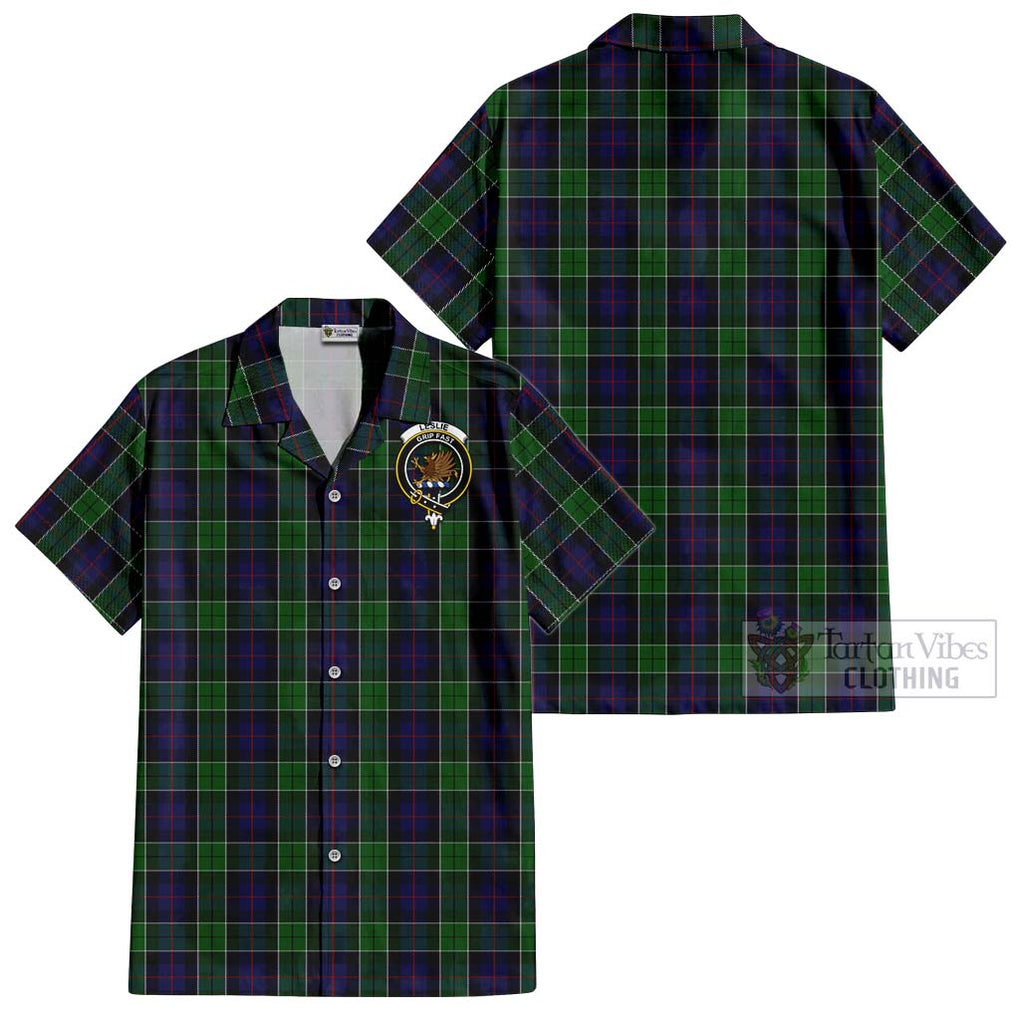 Leslie Hunting Tartan Cotton Hawaiian Shirt with Family Crest Kid - Tartan Vibes Clothing