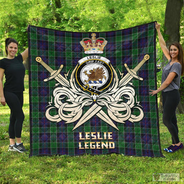 Leslie Hunting Tartan Quilt with Clan Crest and the Golden Sword of Courageous Legacy