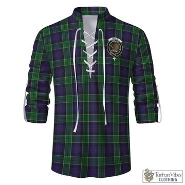 Leslie Hunting Tartan Men's Scottish Traditional Jacobite Ghillie Kilt Shirt with Family Crest