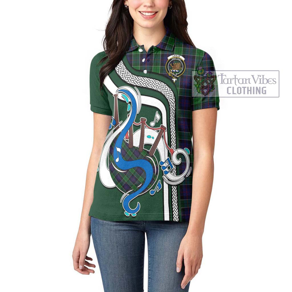 Leslie Hunting Tartan Women's Polo Shirt with Epic Bagpipe Style - Tartanvibesclothing Shop