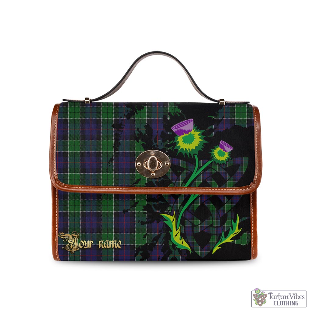 Tartan Vibes Clothing Leslie Hunting Tartan Waterproof Canvas Bag with Scotland Map and Thistle Celtic Accents