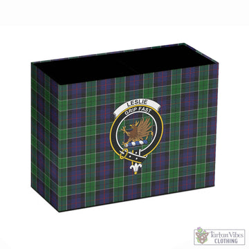 Leslie Hunting Tartan Pen Holder with Family Crest