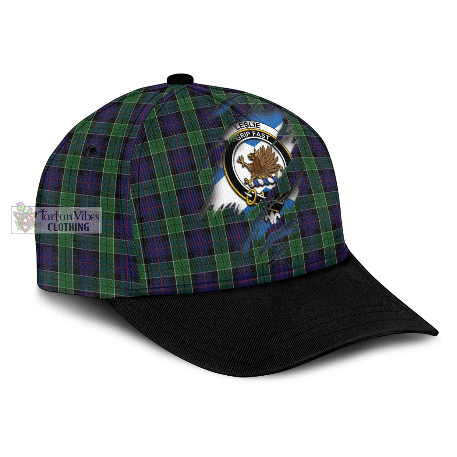 Tartan Vibes Clothing Leslie Hunting Tartan Classic Cap with Family Crest In Me Style