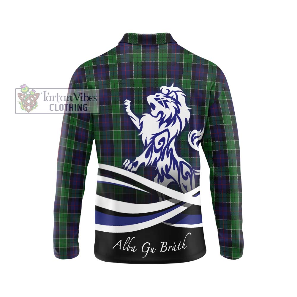 Leslie Hunting Tartan Long Sleeve Polo Shirt with Alba Gu Brath Regal Lion Emblem - Tartanvibesclothing Shop