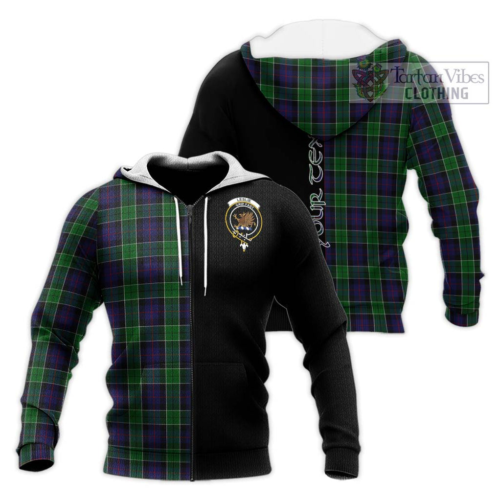 Leslie Hunting Tartan Knitted Hoodie with Family Crest and Half Of Me Style Unisex Knitted Zip Hoodie - Tartanvibesclothing Shop