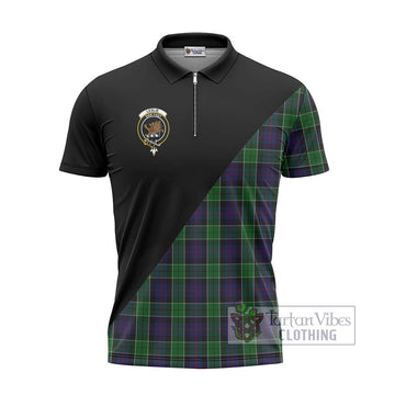 Leslie Hunting Tartan Zipper Polo Shirt with Family Crest and Military Logo Style