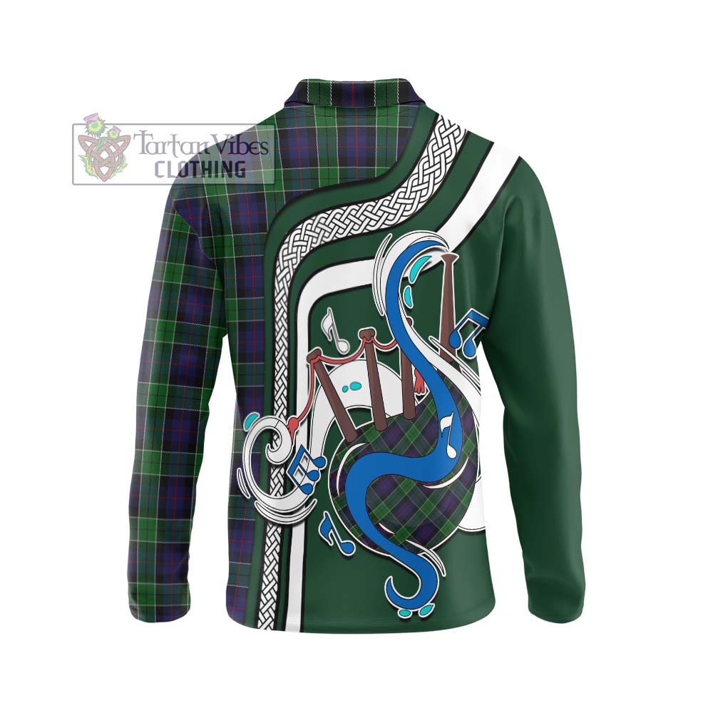 Tartan Vibes Clothing Leslie Hunting Tartan Long Sleeve Polo Shirt with Epic Bagpipe Style