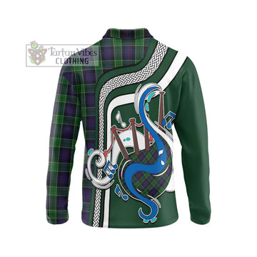 Leslie Hunting Tartan Long Sleeve Polo Shirt with Epic Bagpipe Style