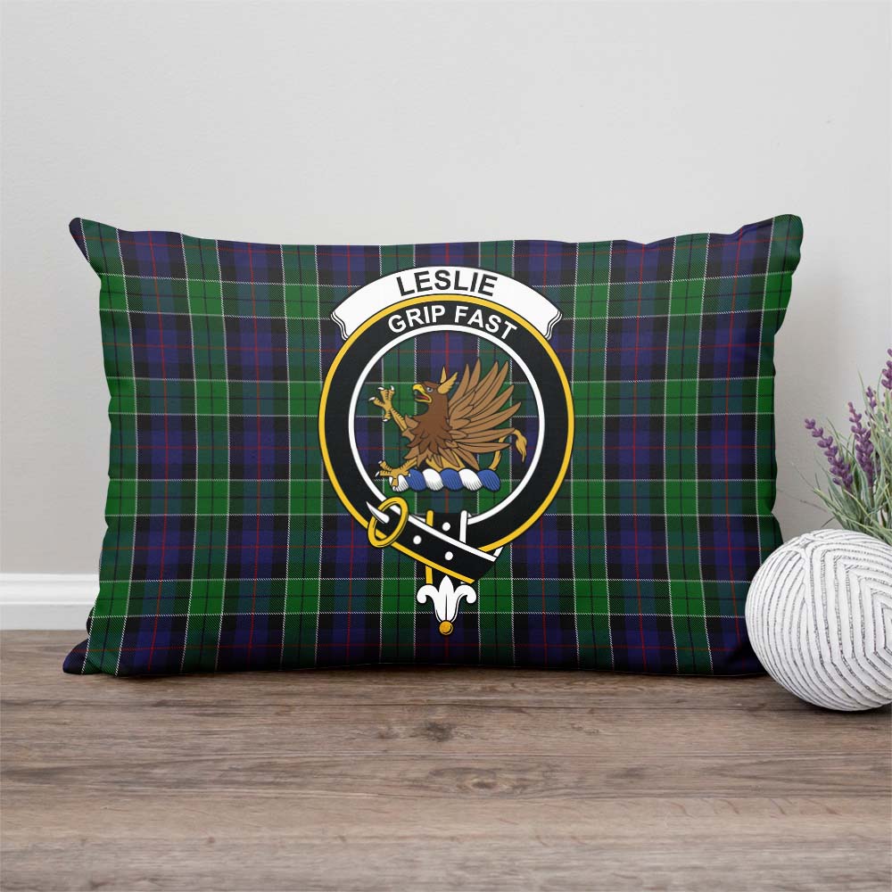 Leslie Hunting Tartan Pillow Cover with Family Crest Rectangle Pillow Cover - Tartanvibesclothing