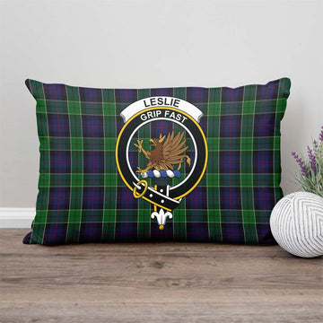 Leslie Hunting Tartan Pillow Cover with Family Crest