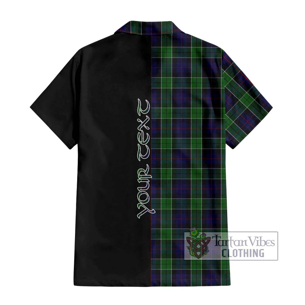 Leslie Hunting Tartan Short Sleeve Button Shirt with Family Crest and Half Of Me Style - Tartanvibesclothing Shop