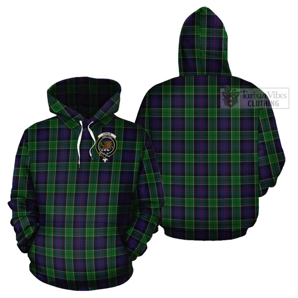 Leslie Hunting Tartan Cotton Hoodie with Family Crest Pullover Hoodie - Tartan Vibes Clothing