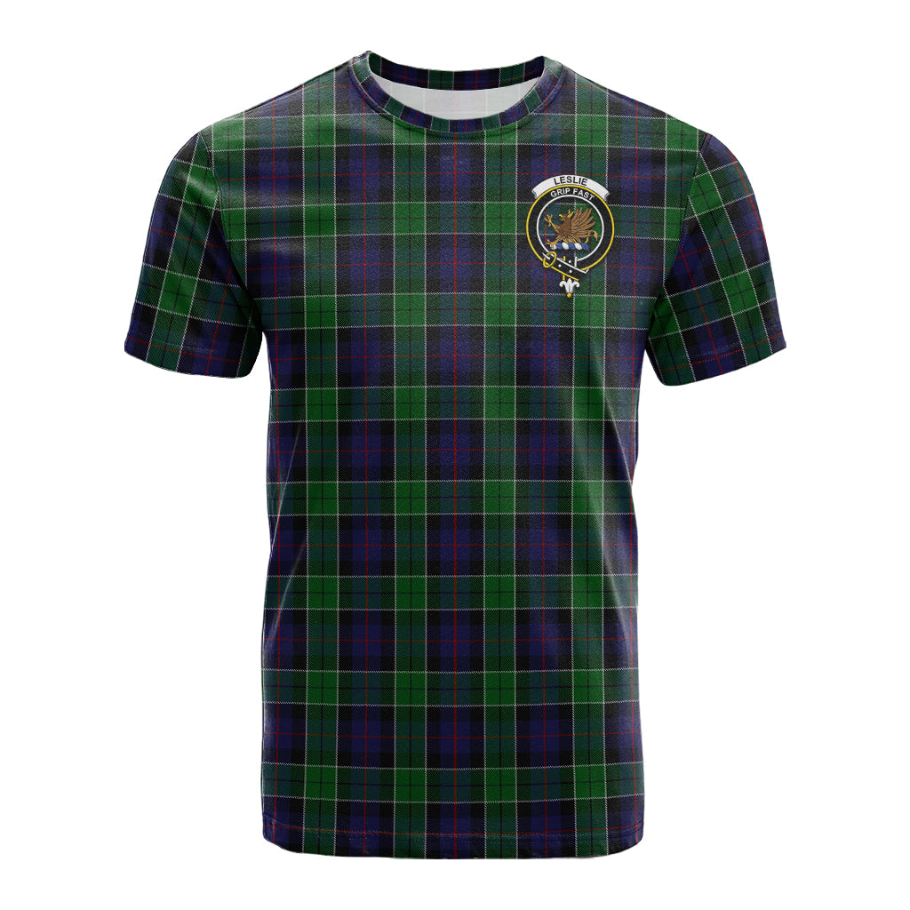 Leslie Hunting Tartan T-Shirt with Family Crest - Tartan Vibes Clothing