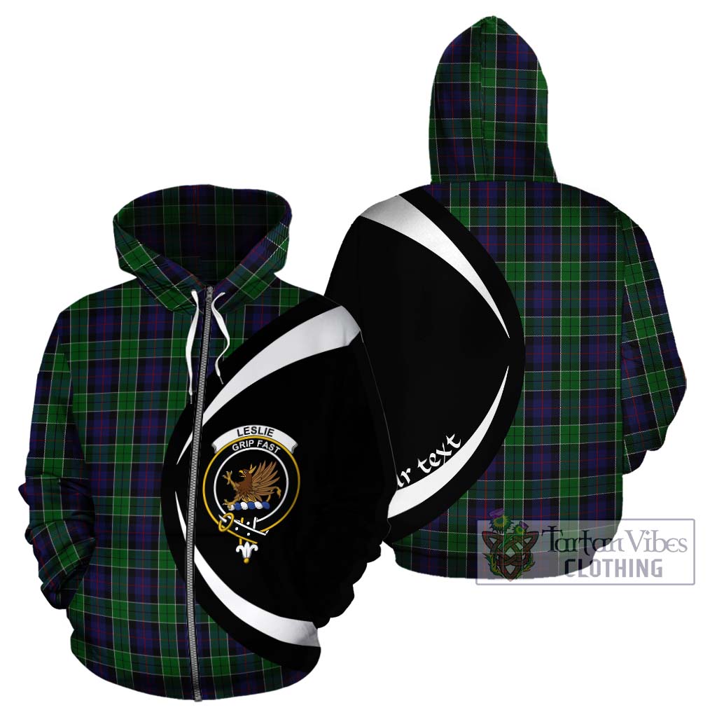 Tartan Vibes Clothing Leslie Hunting Tartan Hoodie with Family Crest Circle Style