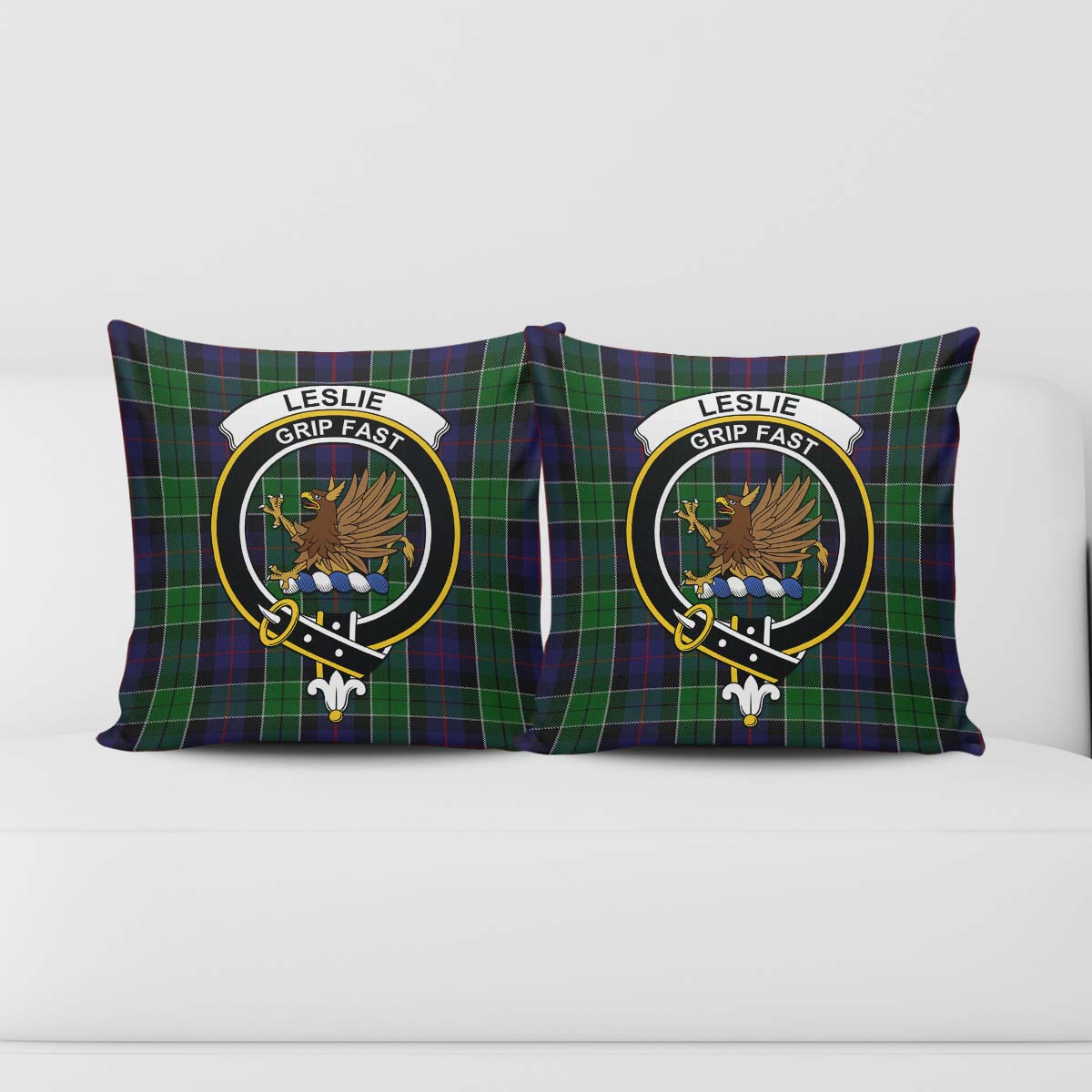 Leslie Hunting Tartan Pillow Cover with Family Crest - Tartanvibesclothing