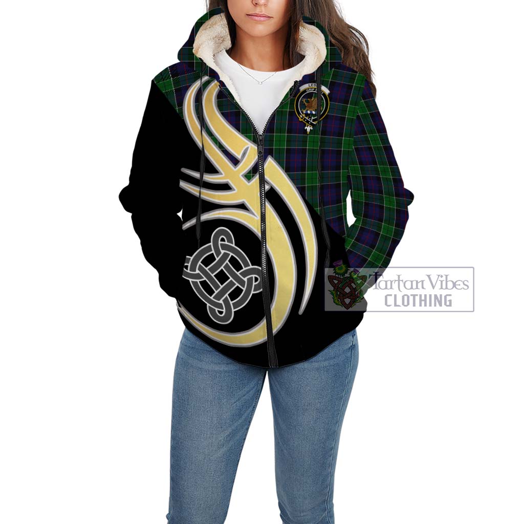 Leslie Hunting Tartan Sherpa Hoodie with Family Crest and Celtic Symbol Style Unisex - Tartan Vibes Clothing