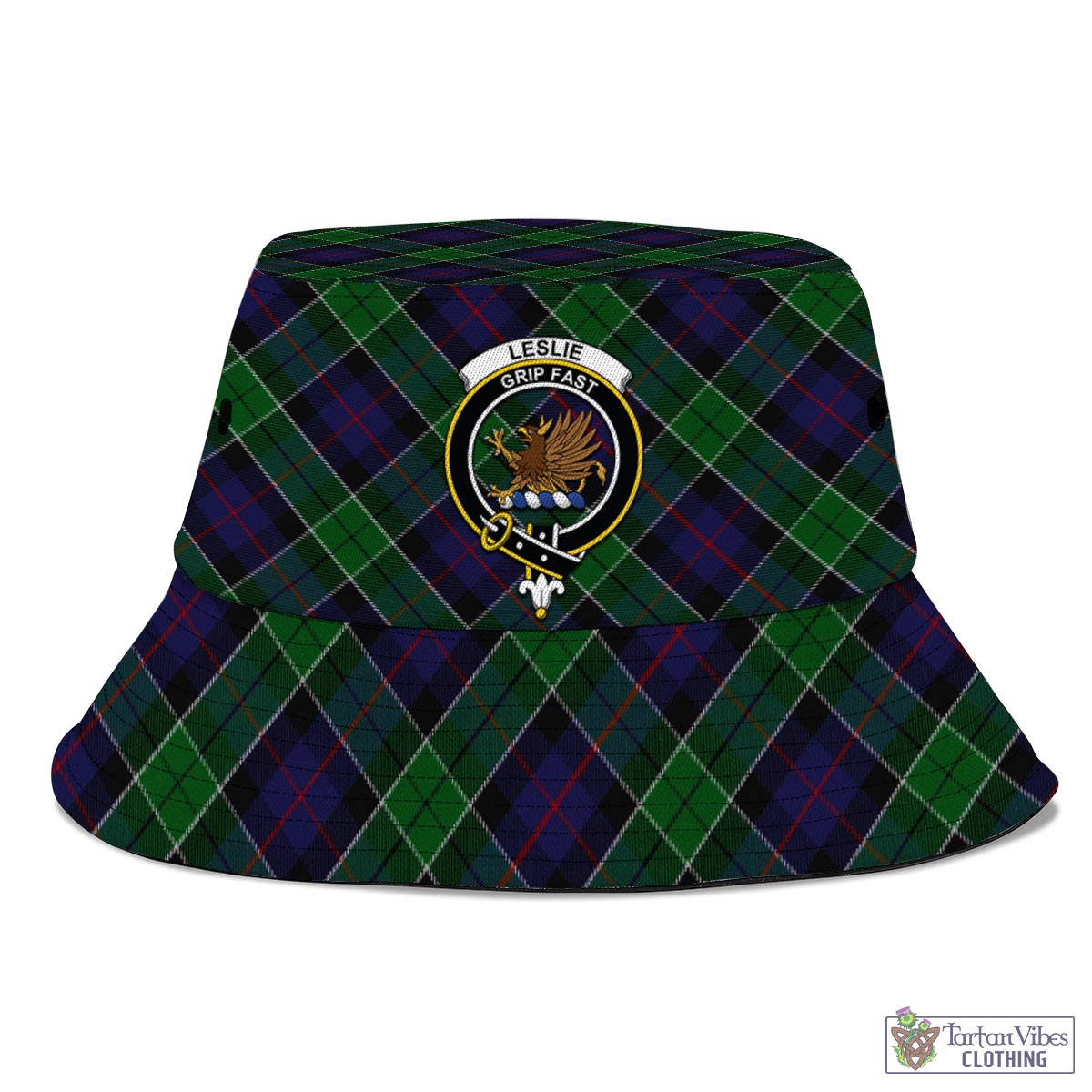 Tartan Vibes Clothing Leslie Hunting Tartan Bucket Hat with Family Crest