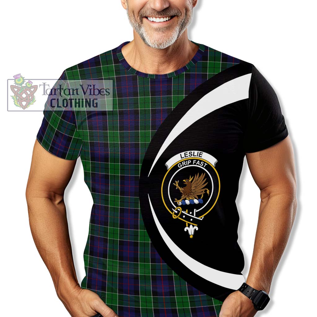 Tartan Vibes Clothing Leslie Hunting Tartan T-Shirt with Family Crest Circle Style