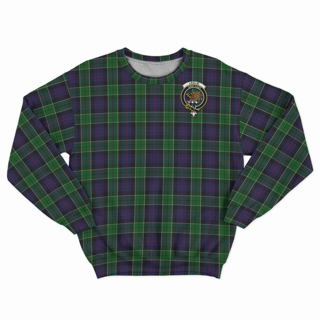 Leslie Hunting Tartan Sweatshirt with Family Crest - Tartan Vibes Clothing