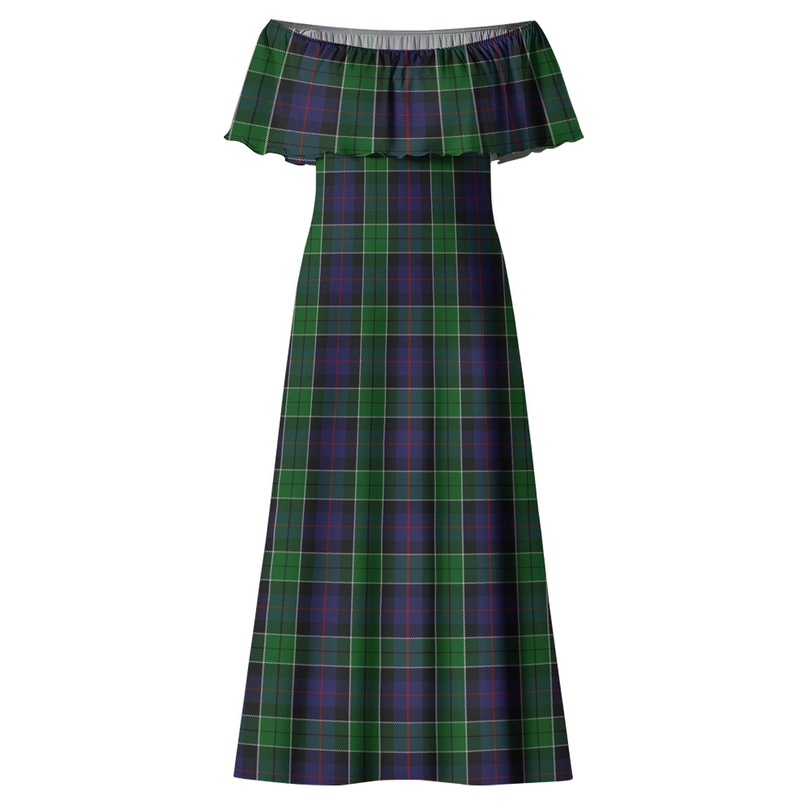 Leslie Hunting Tartan Off Shoulder Long Dress - Tartanvibesclothing