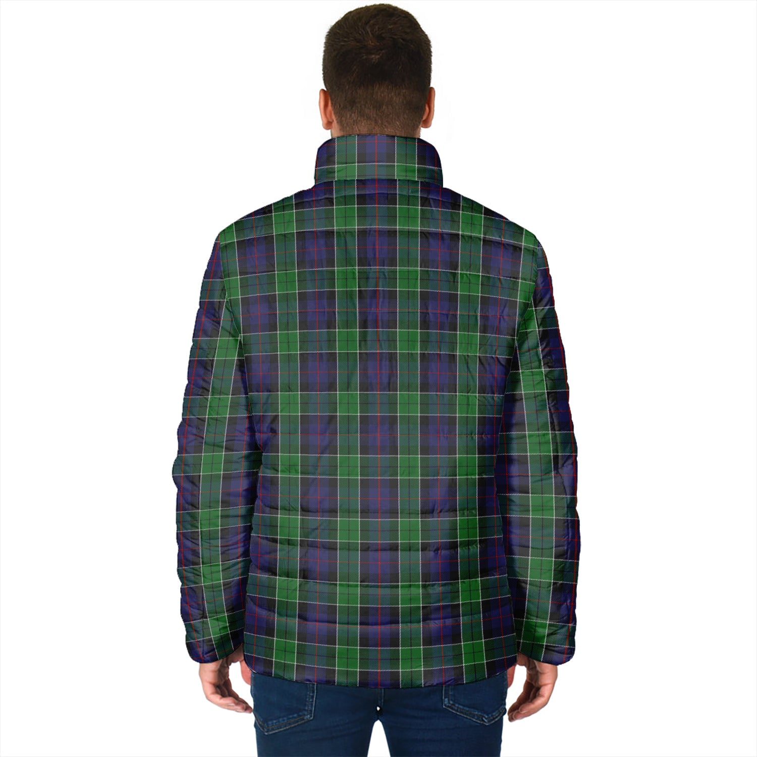 Leslie Hunting Tartan Padded Jacket with Family Crest - Tartan Vibes Clothing