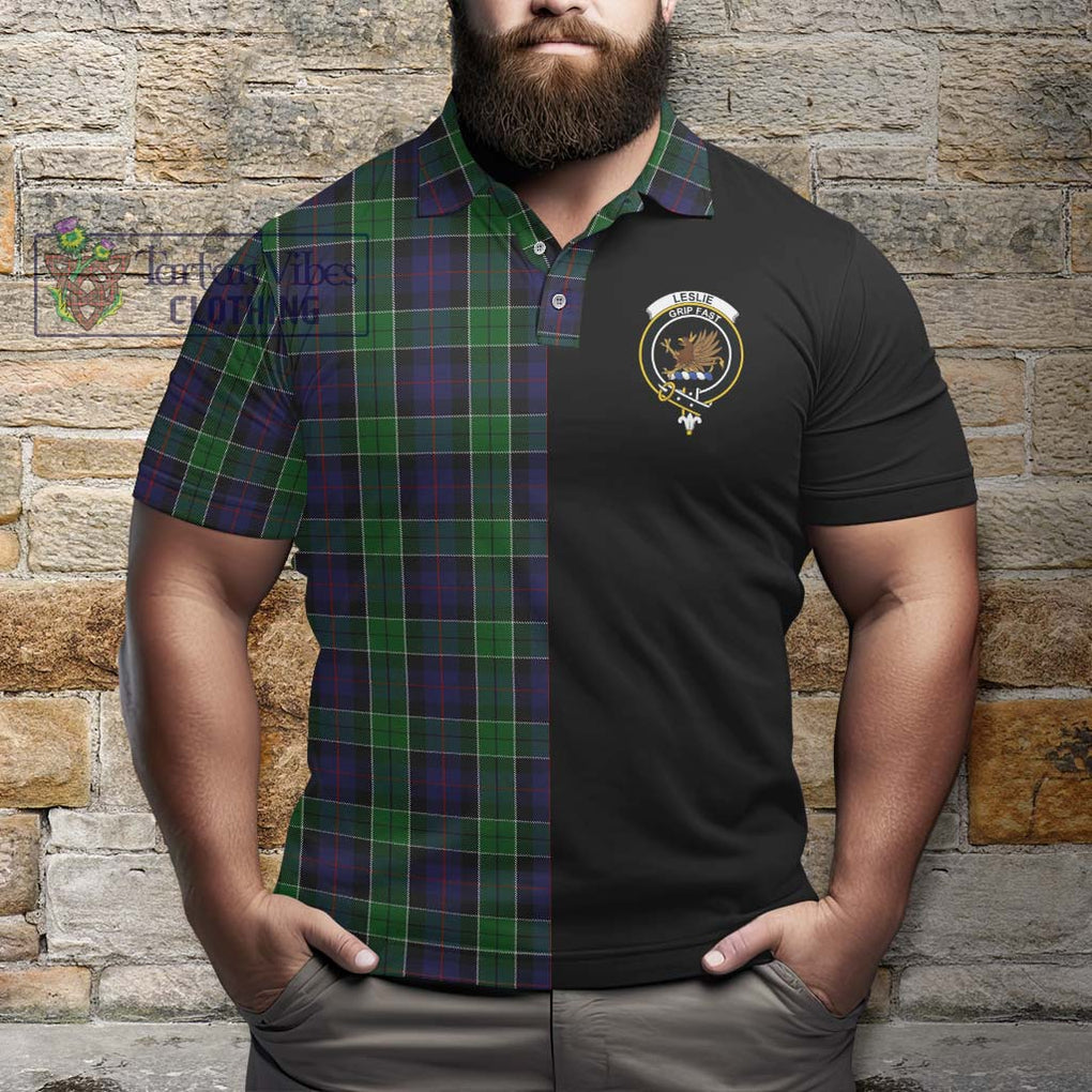 Leslie Hunting Tartan Polo Shirt with Family Crest and Half Of Me Style - Tartanvibesclothing Shop