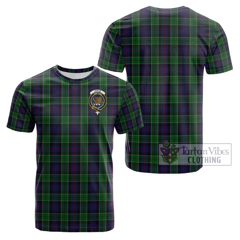 Leslie Hunting Tartan Cotton T-Shirt with Family Crest Kid's Shirt - Tartanvibesclothing Shop