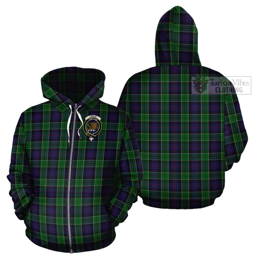 Leslie Hunting Tartan Cotton Hoodie with Family Crest Zip Hoodie - Tartan Vibes Clothing