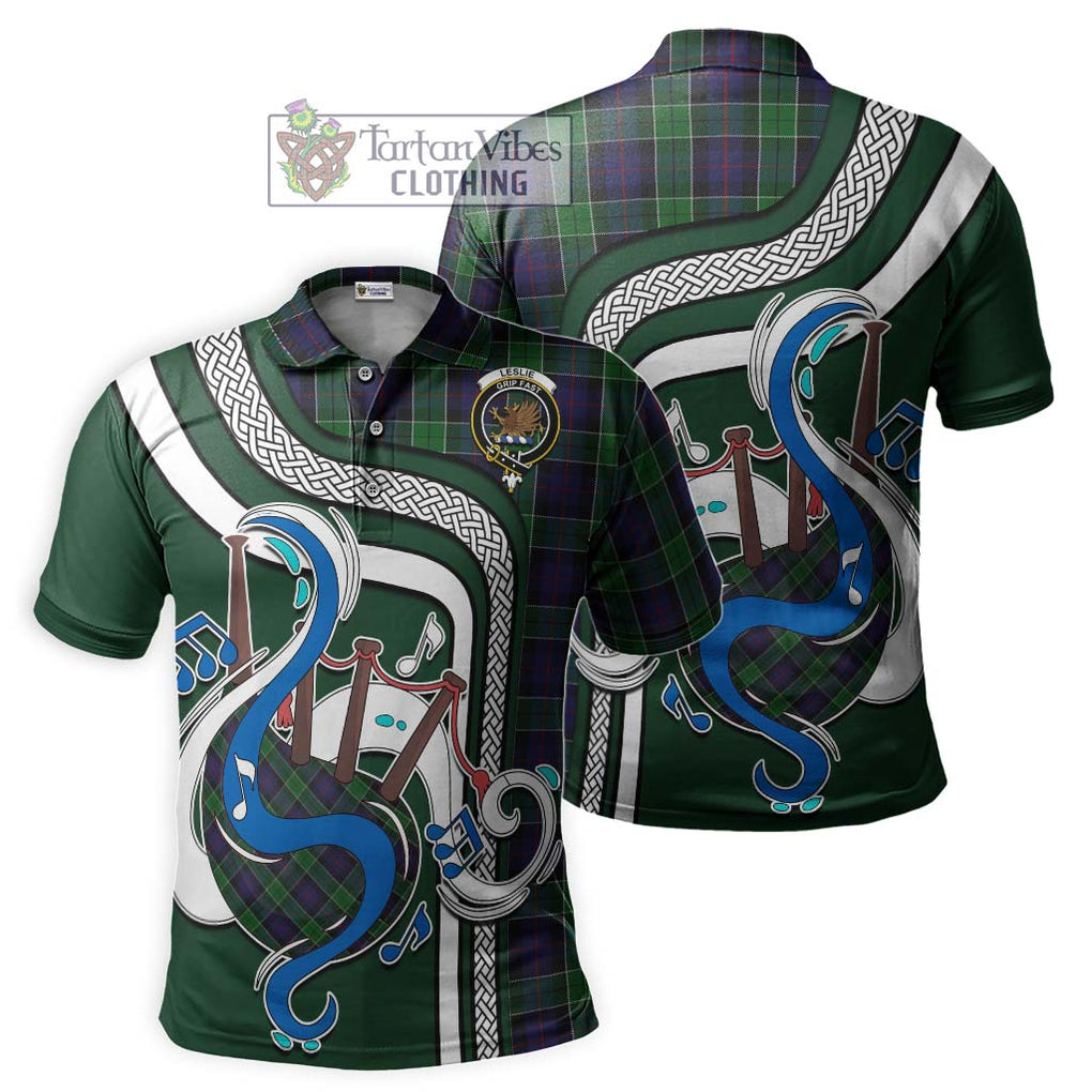 Tartan Vibes Clothing Leslie Hunting Tartan Polo Shirt with Epic Bagpipe Style