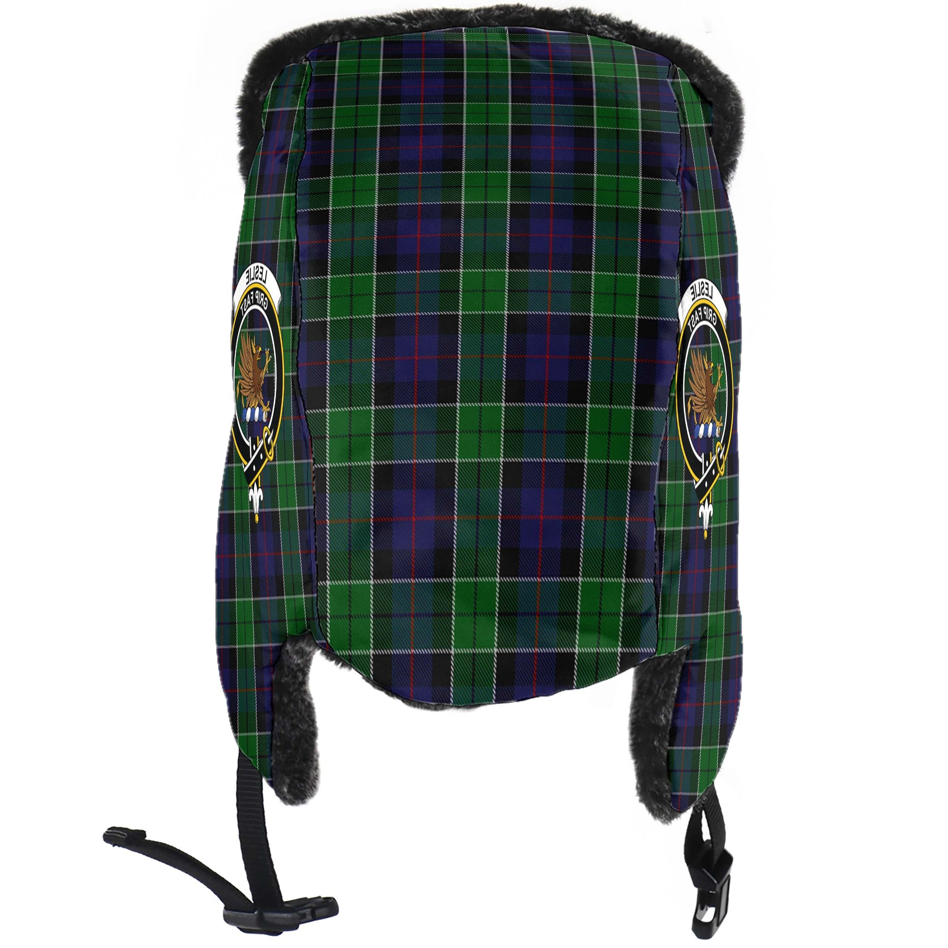 Leslie Hunting Tartan Winter Trapper Hat with Family Crest - Tartanvibesclothing