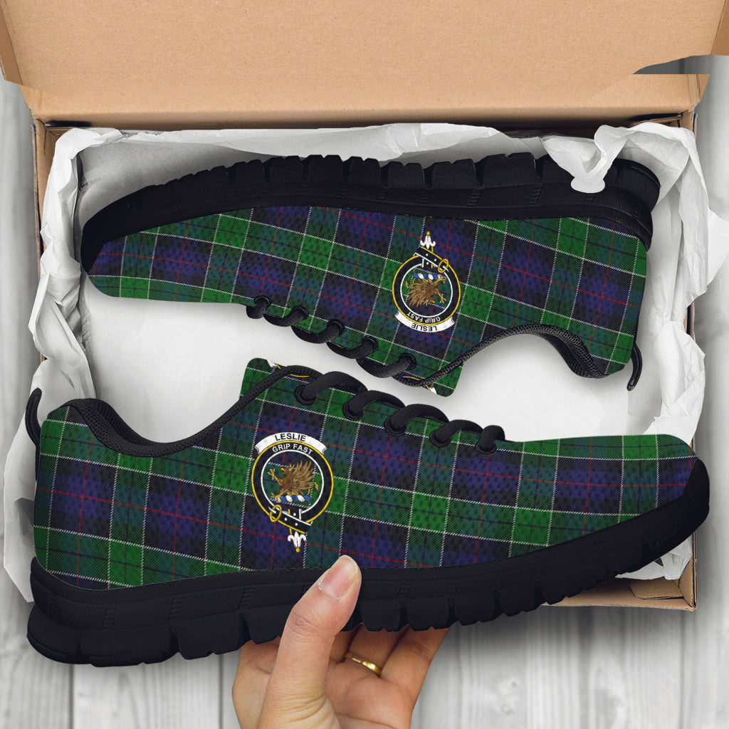 Leslie Hunting Tartan Sneakers with Family Crest - Tartan Vibes Clothing