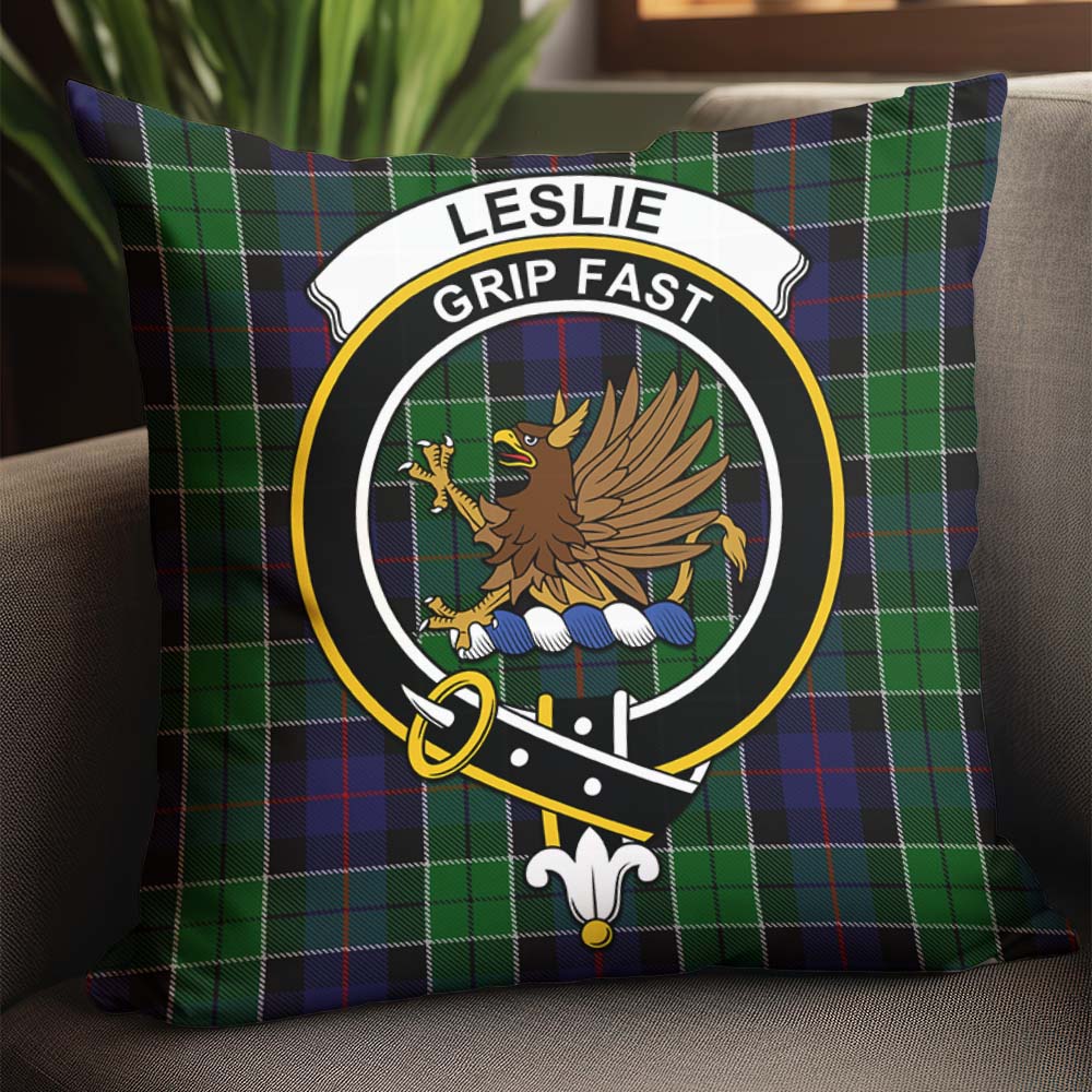 Leslie Hunting Tartan Pillow Cover with Family Crest - Tartanvibesclothing