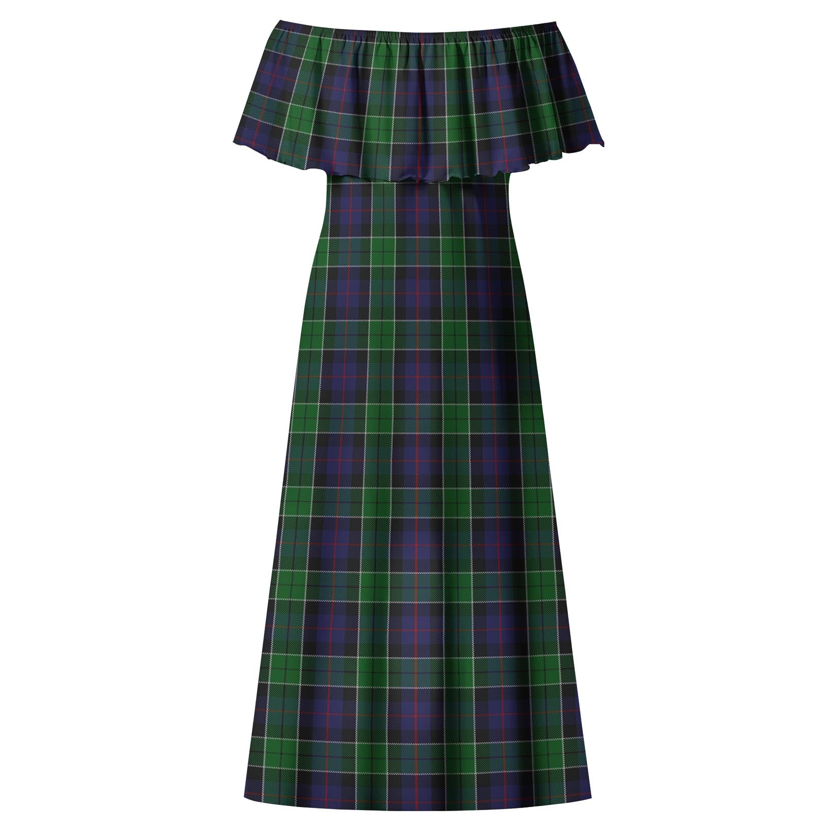 Leslie Hunting Tartan Off Shoulder Long Dress - Tartanvibesclothing