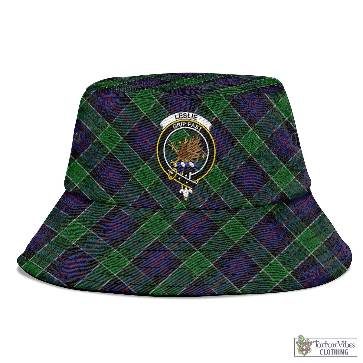 Tartan Vibes Clothing Leslie Hunting Tartan Bucket Hat with Family Crest