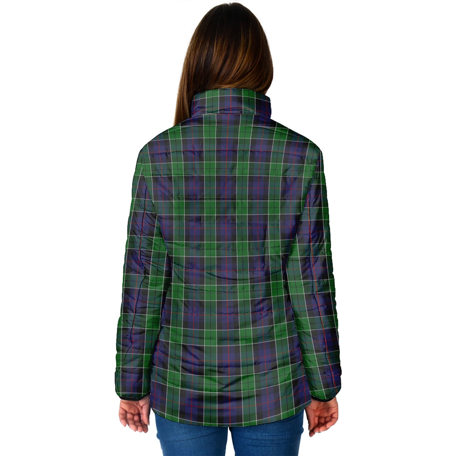 Leslie Hunting Tartan Padded Jacket with Family Crest - Tartan Vibes Clothing