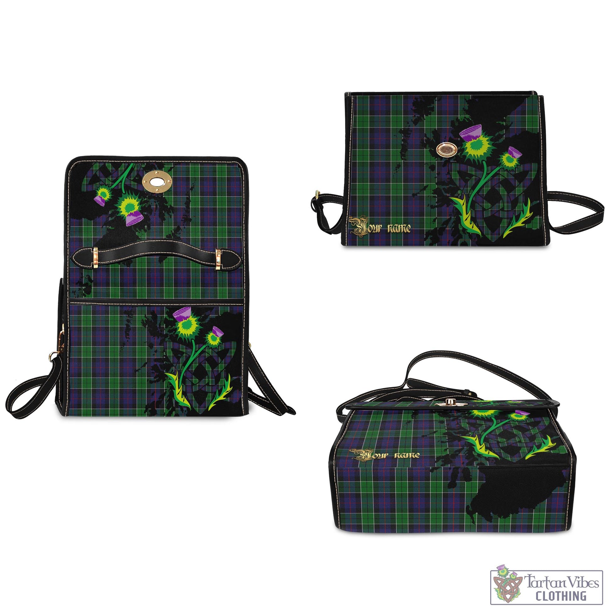 Tartan Vibes Clothing Leslie Hunting Tartan Waterproof Canvas Bag with Scotland Map and Thistle Celtic Accents