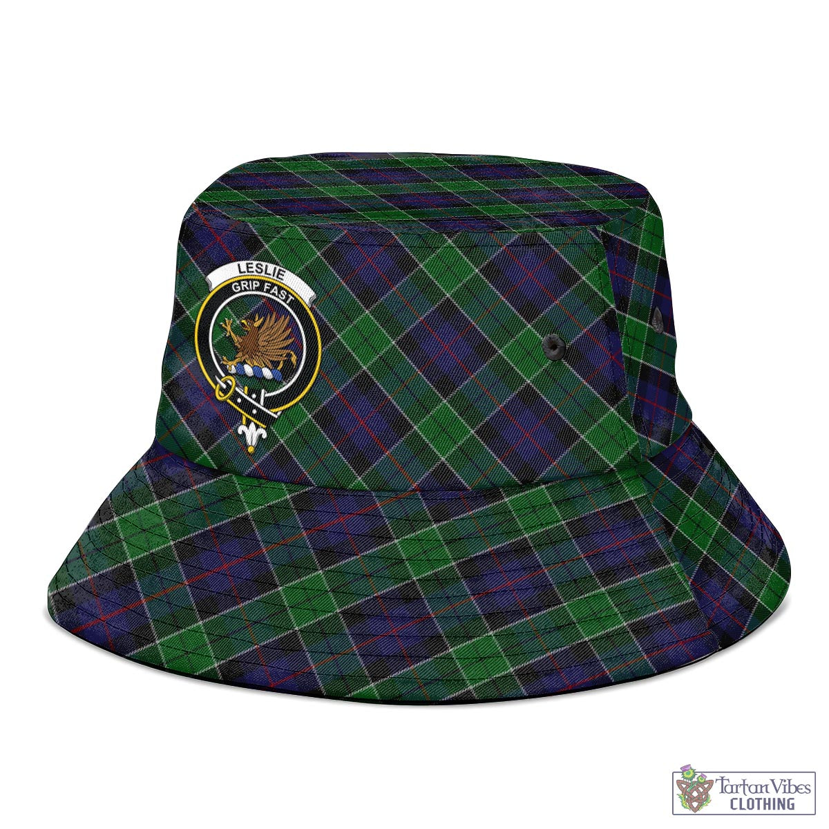 Tartan Vibes Clothing Leslie Hunting Tartan Bucket Hat with Family Crest