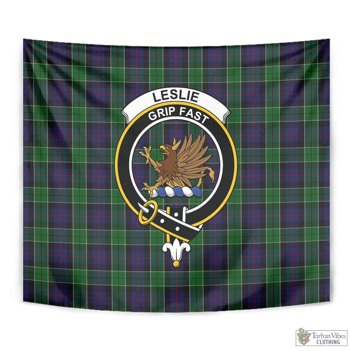 Tartan Vibes Clothing Leslie Hunting Tartan Tapestry Wall Hanging and Home Decor for Room with Family Crest