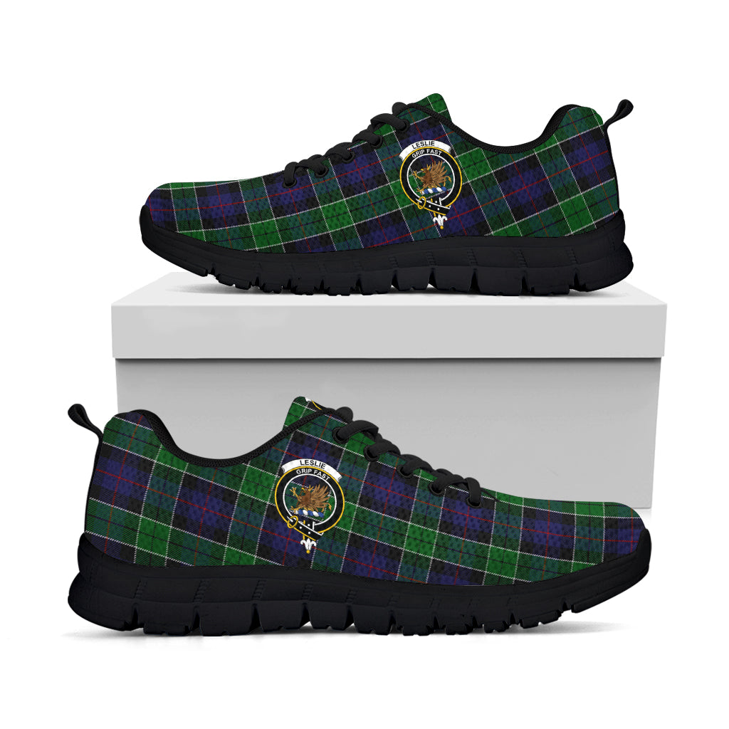 Leslie Hunting Tartan Sneakers with Family Crest - Tartan Vibes Clothing