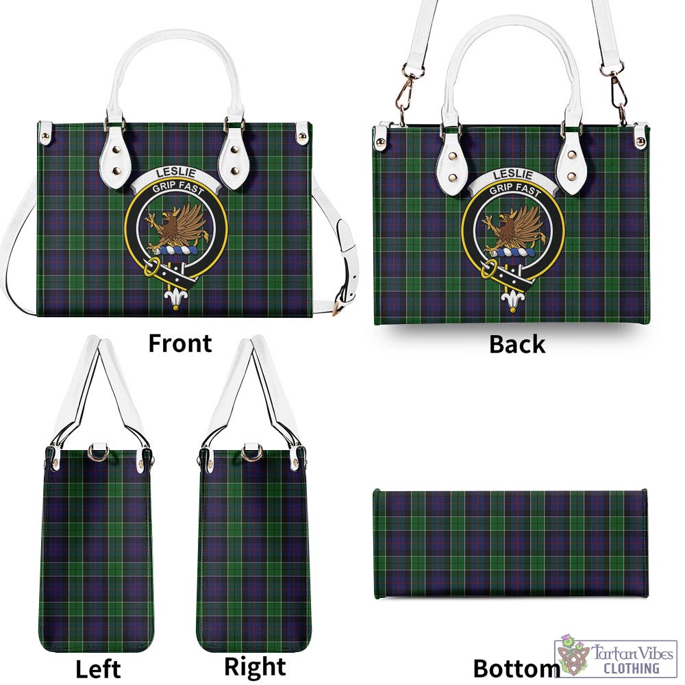 Tartan Vibes Clothing Leslie Hunting Tartan Luxury Leather Handbags with Family Crest