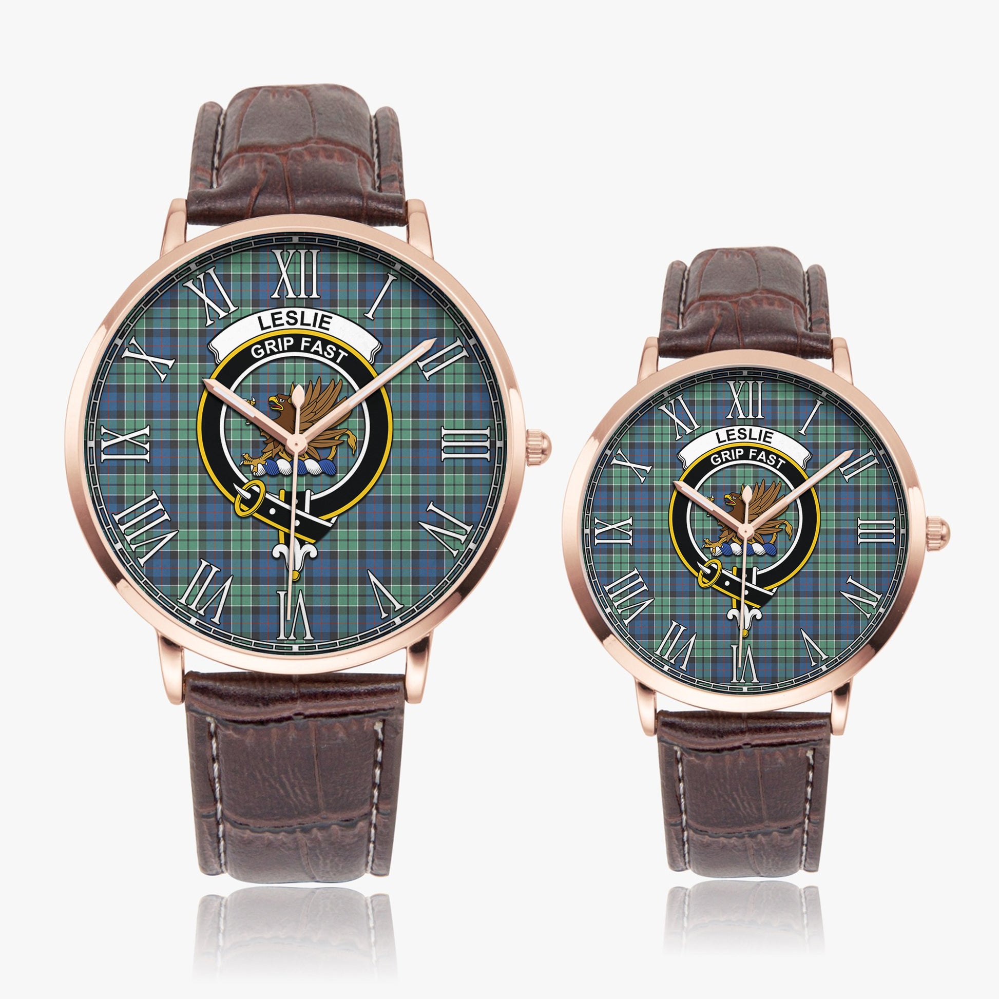 Leslie Hunting Ancient Tartan Family Crest Leather Strap Quartz Watch - Tartanvibesclothing