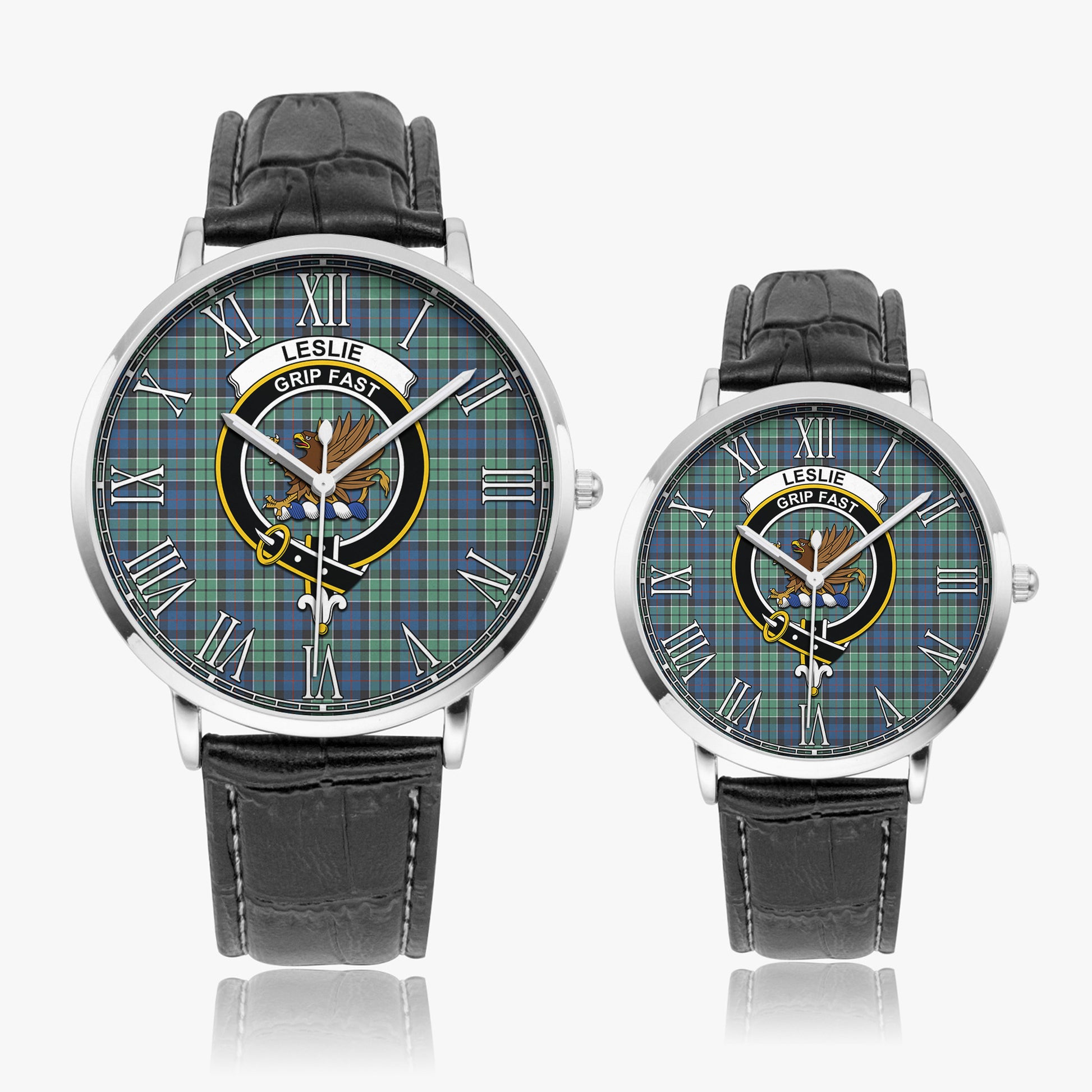 Leslie Hunting Ancient Tartan Family Crest Leather Strap Quartz Watch - Tartanvibesclothing