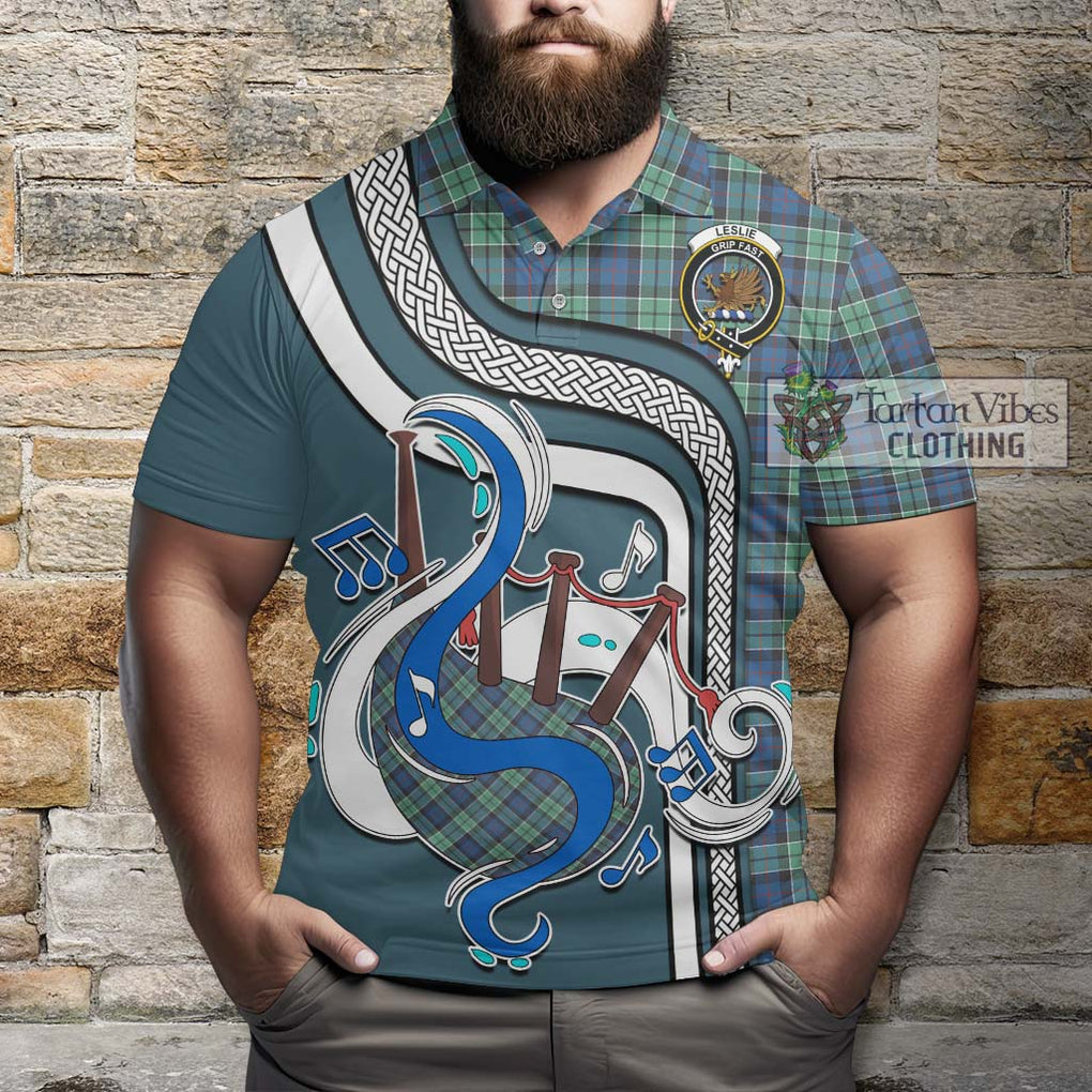 Tartan Vibes Clothing Leslie Hunting Ancient Tartan Polo Shirt with Epic Bagpipe Style