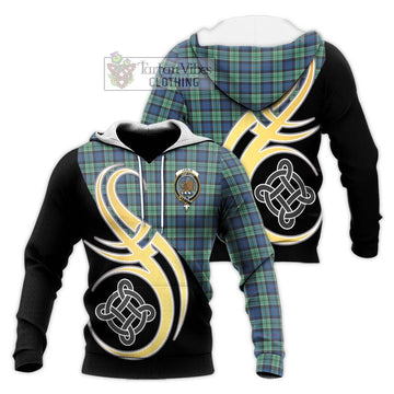 Leslie Hunting Ancient Tartan Knitted Hoodie with Family Crest and Celtic Symbol Style